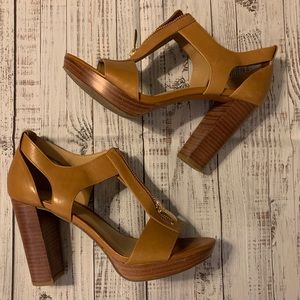 Franco Sarto Leather and Wooden Chunky Heel
